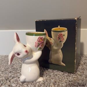 Vintage Avon Sunny Bunny Candle Holder w Floral Candle Easter Spring Decor 1981